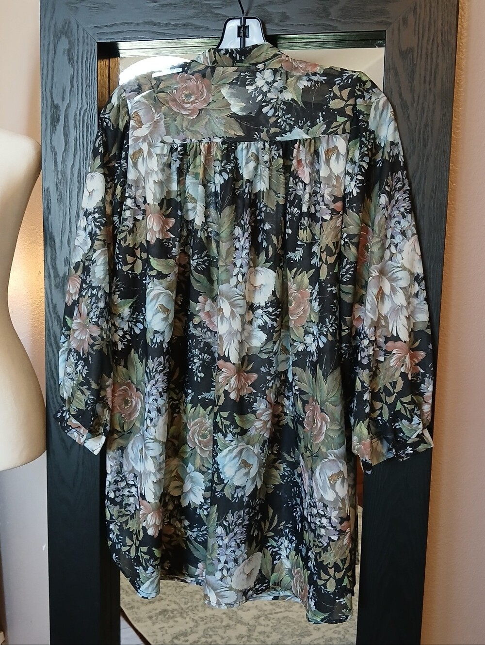 VTG 70s Dress Tunic Black Floral Teddi Of California Sz 12 - Picture 5 of 8